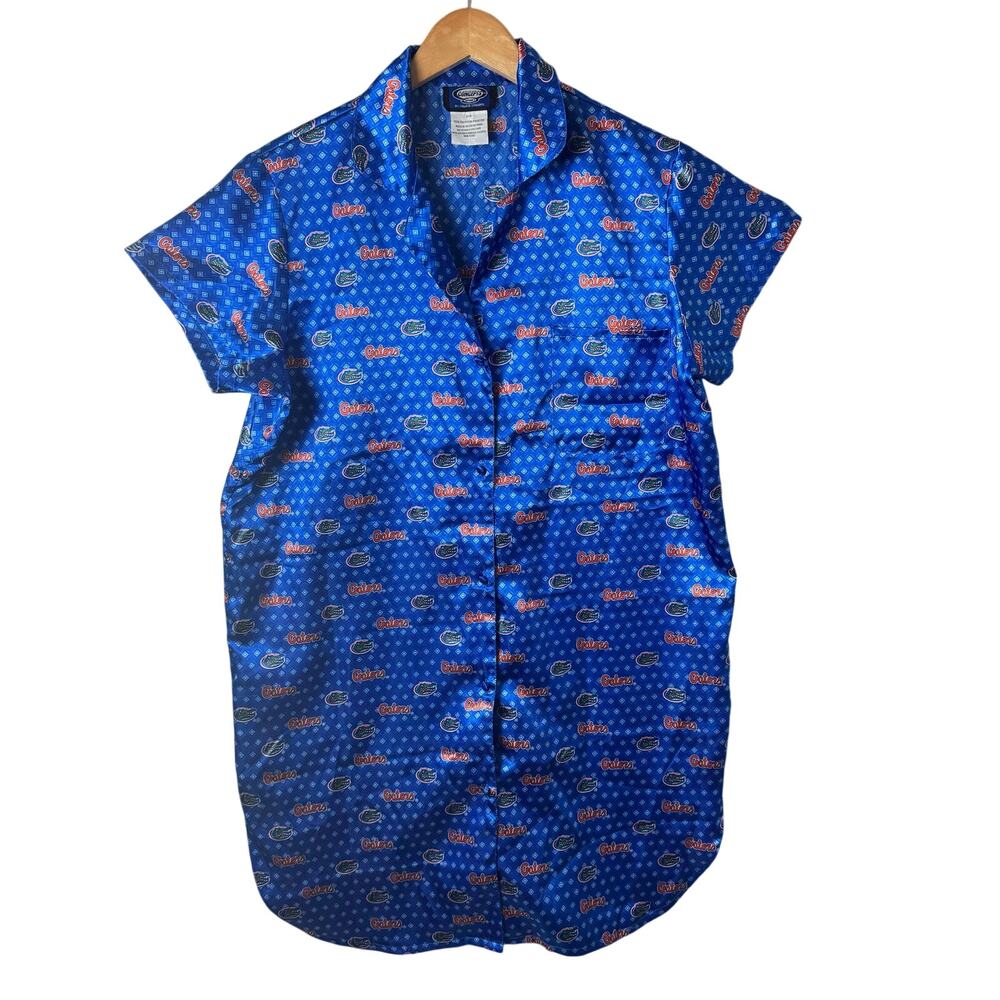 Florida Gators Sleep Shirt Dress Button Up Women’s Size Large Blue Silky Logo
